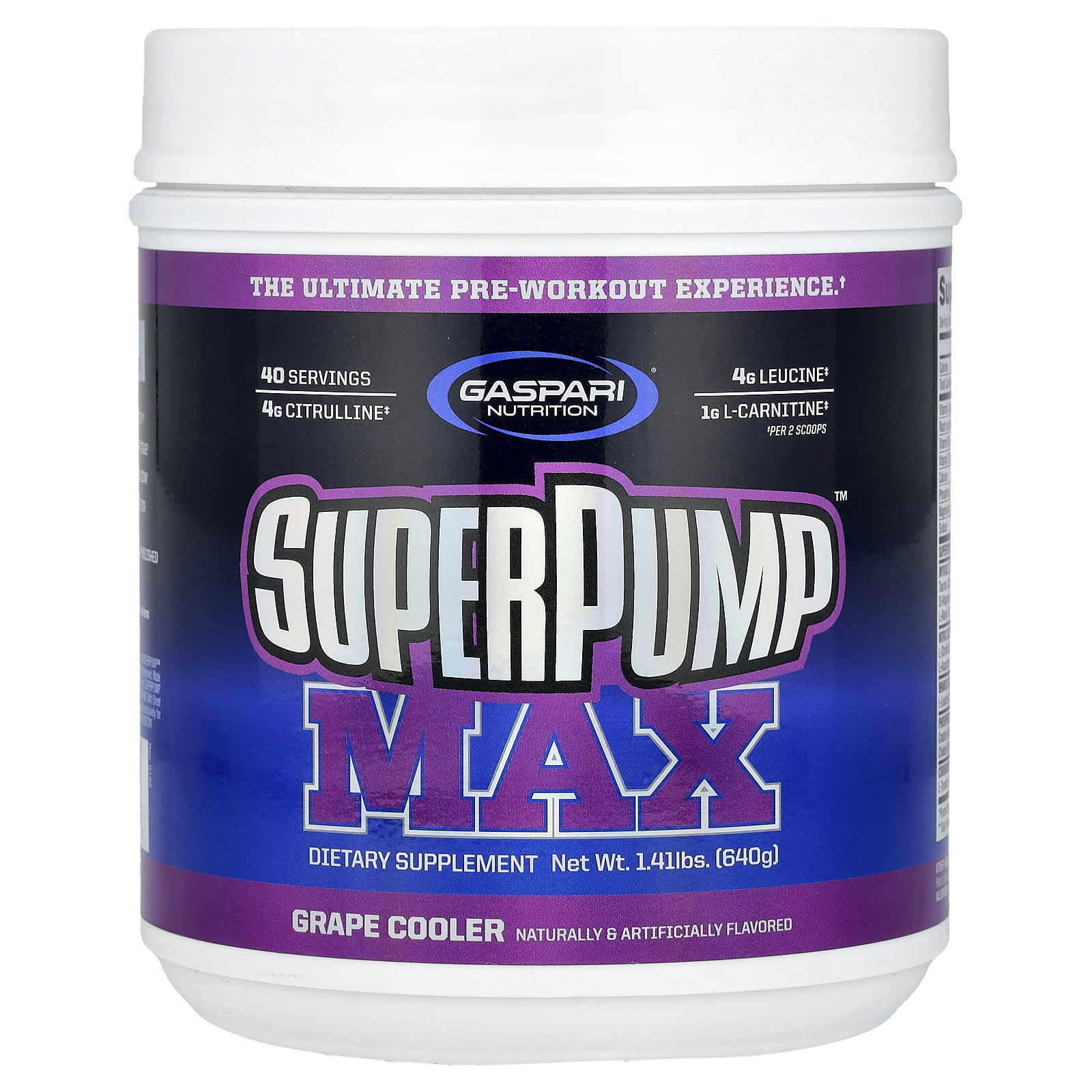 Gaspari Nutrition SuperPump Max Pre Workout Supplement, Grape Cooler, 1.41 lbs - Image 1