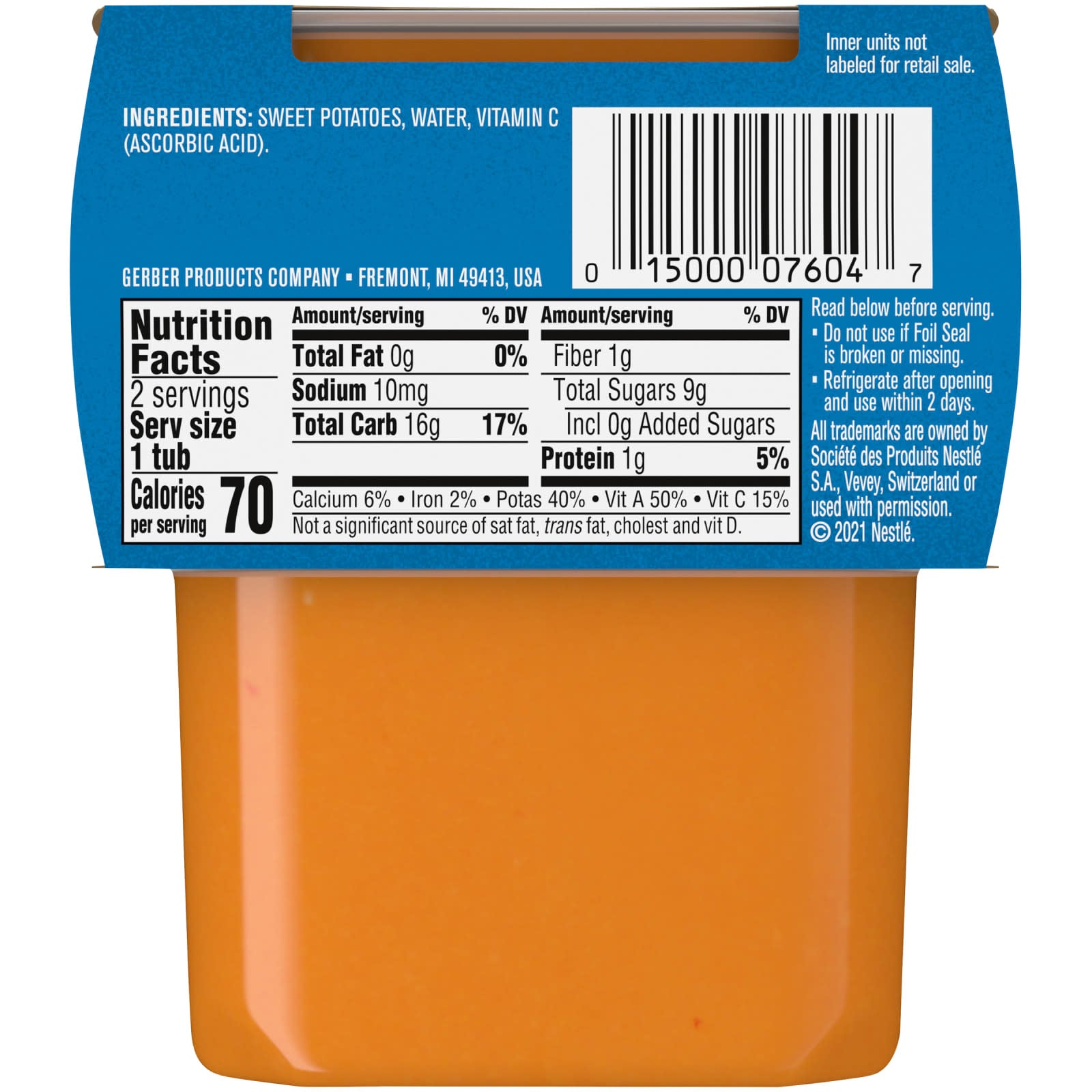 Gerber Natural Baby 2nd Foods Sweet Potato, 4 oz, 2 Pack, Non-GMO - Image 2