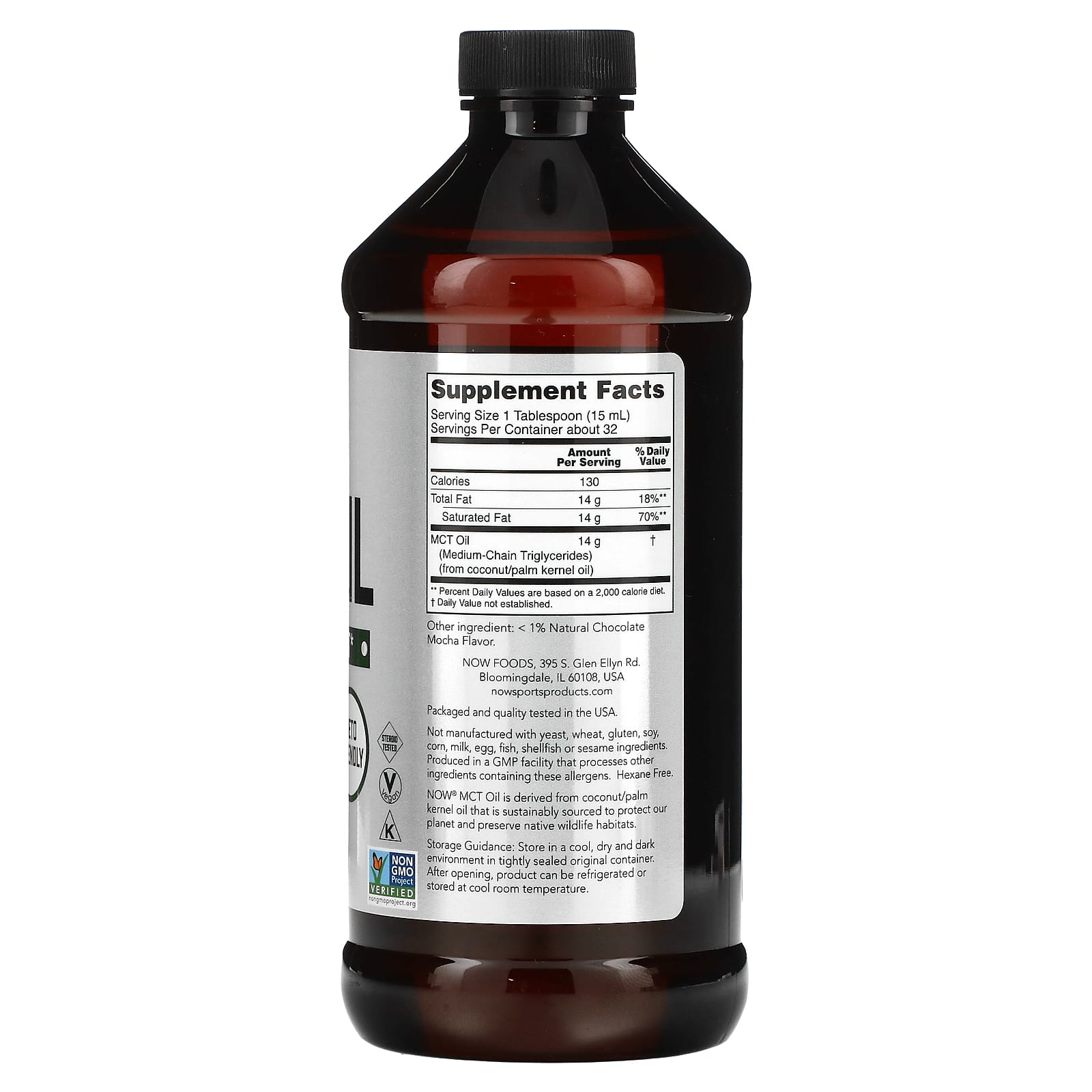 NOW Foods, Sports, MCT Oil, Chocolate Mocha, 14 g, 16 fl oz (473 ml)