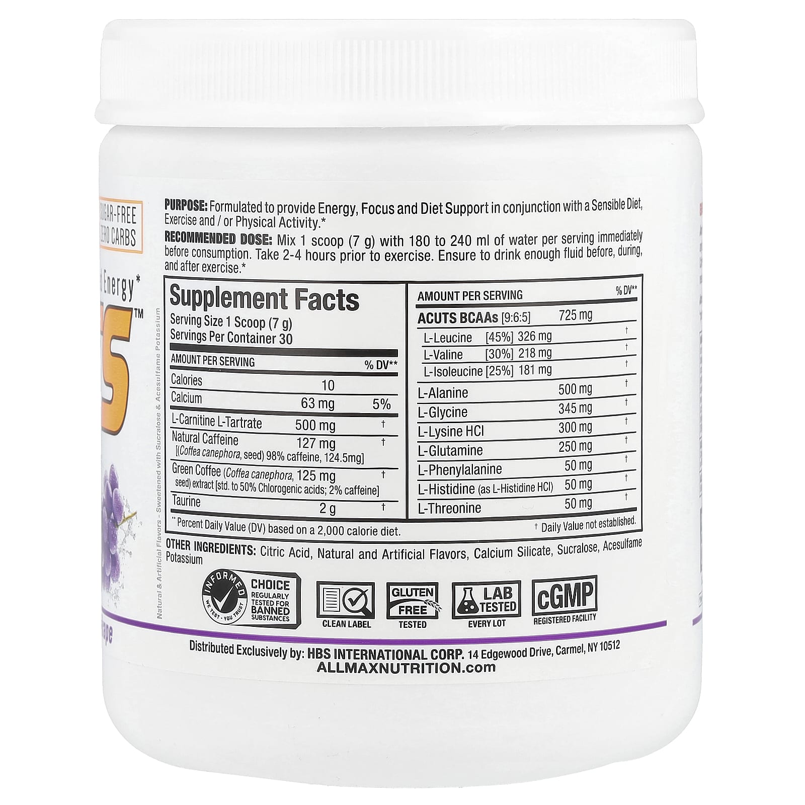 ALLMAX ACUTS Amino-Charged Energy Grape, 7.4 oz - Image 2