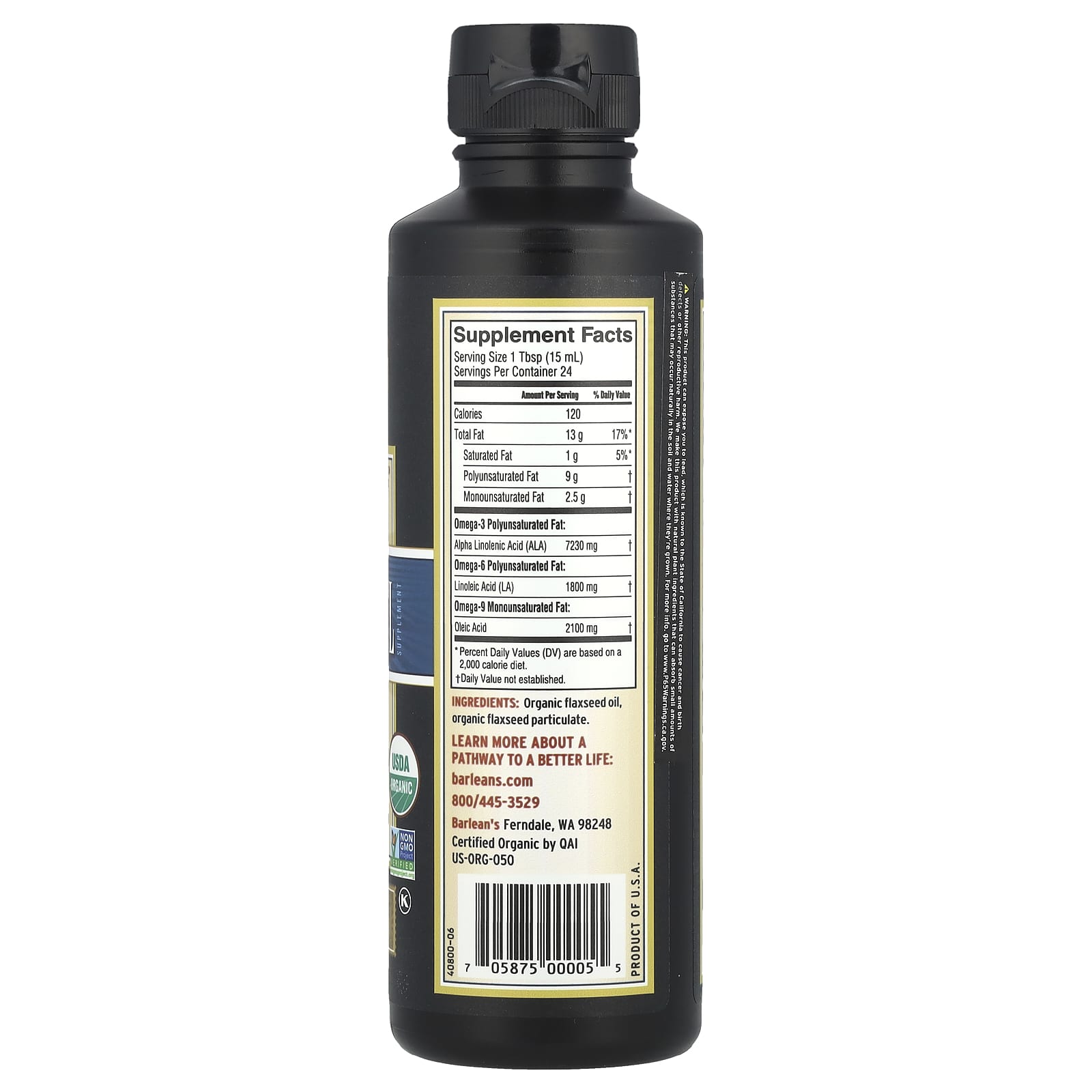 Barlean's Organic Lignan Flax Oil, 12 fl oz - Fresh and Nutty - Image 2