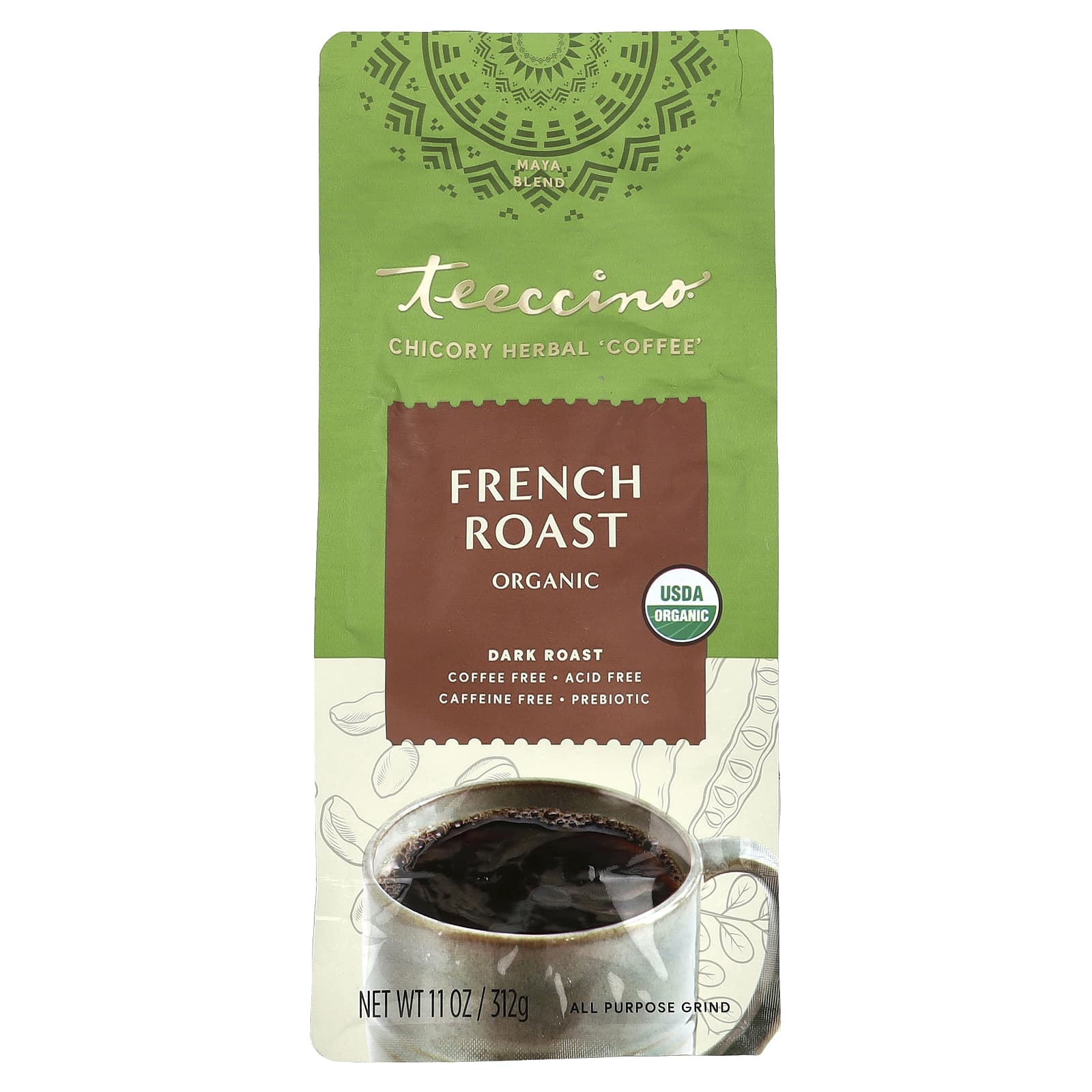 Teeccino, Organic Chicory Herbal Coffee, French Roast, Dark Roast, Caffeine Free, 11 oz (312 g) - Image 1