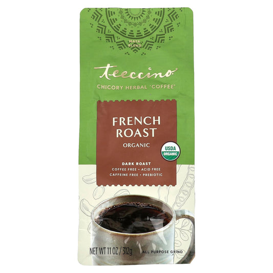 Teeccino, Organic Chicory Herbal Coffee, French Roast, Dark Roast, Caffeine Free, 11 oz (312 g) - Image 1