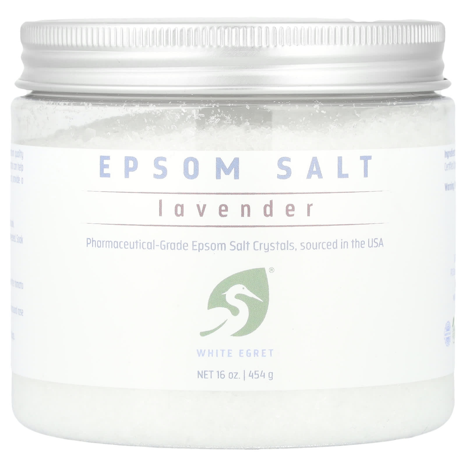 White Egret, Epsom Salt, Lavender, 16 oz (454 g) - Image 1