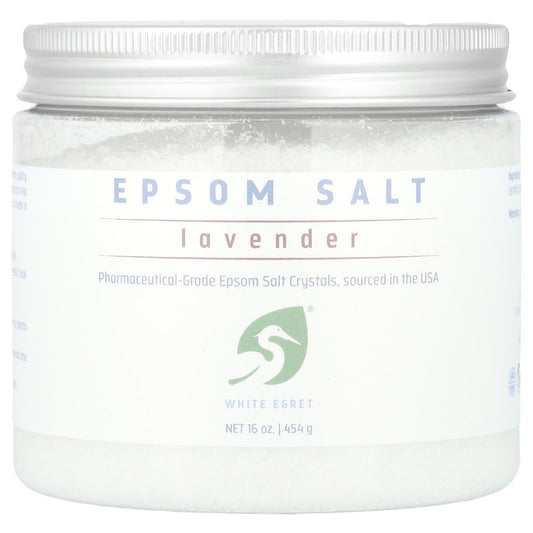 White Egret, Epsom Salt, Lavender, 16 oz (454 g) - Image 1