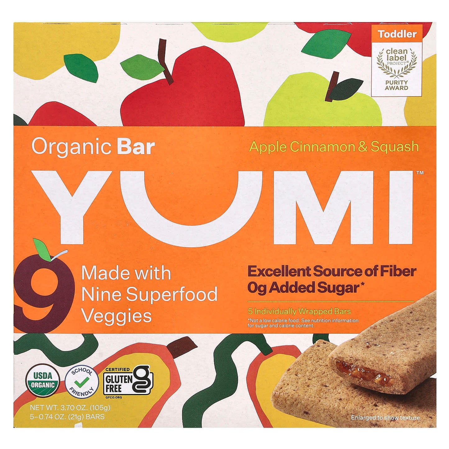 Yumi, Organic Bar, Toddler, Apple Cinnamon & Squash, 5 Bars, 0.74 oz (21 g) Each - Image 1
