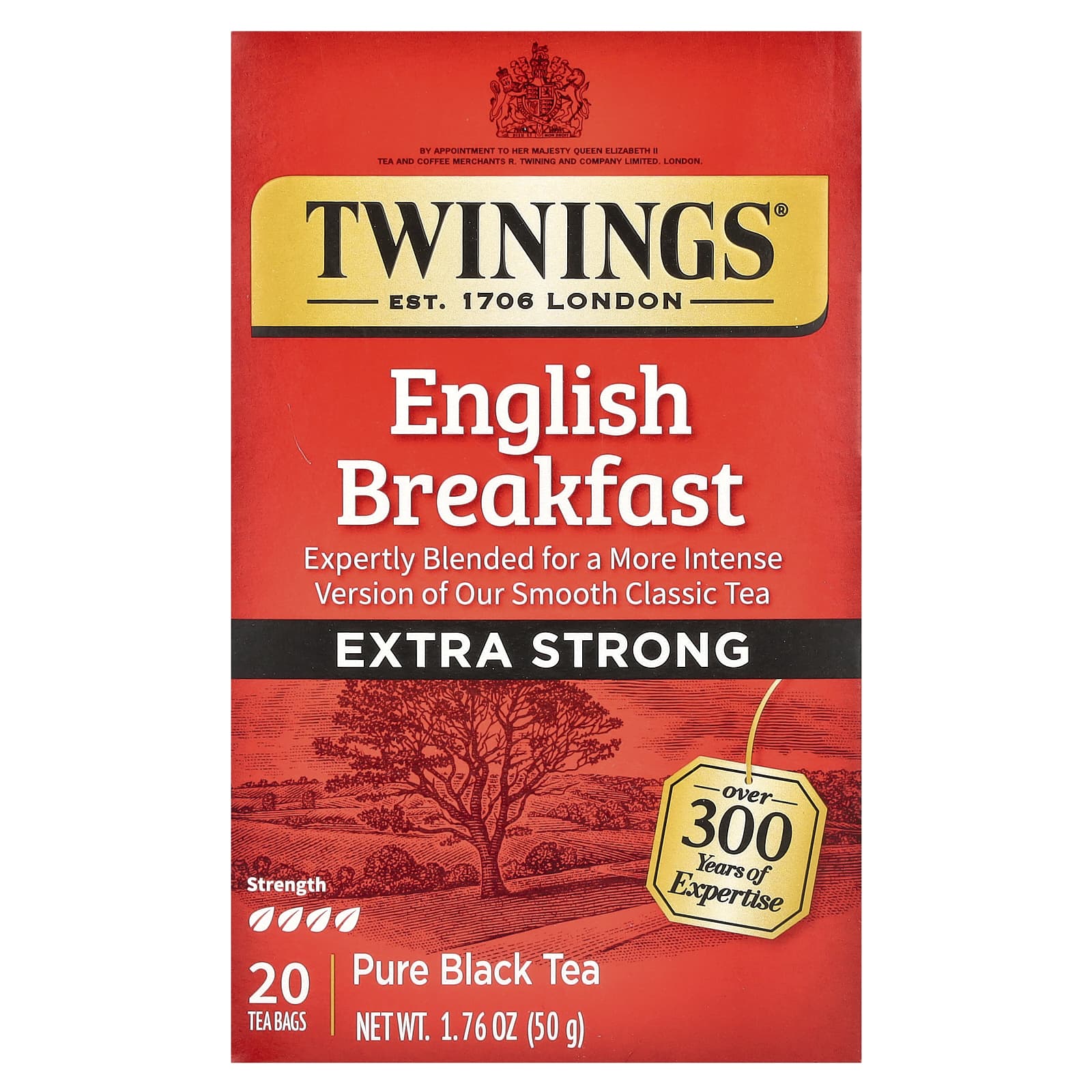 Twinings, Pure Black Tea, English Breakfast, Extra Strong, 20 Tea Bags, 1.76 oz (50 g) - Image 1