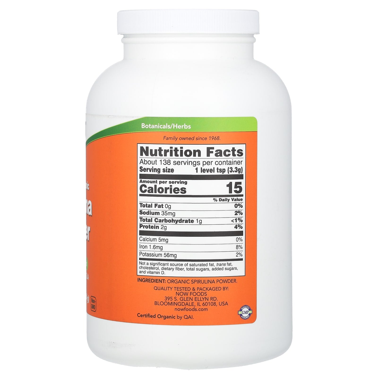 NOW Foods, Certified Organic Spirulina Powder, 1 lb (454 g) - Image 2