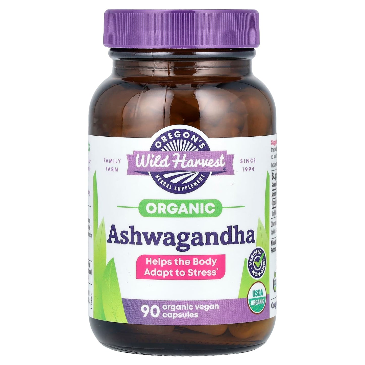 Oregon's Wild Harvest, Organic Ashwagandha, 90 Organic Vegan Capsules (400 mg per Capsule) - Image 1
