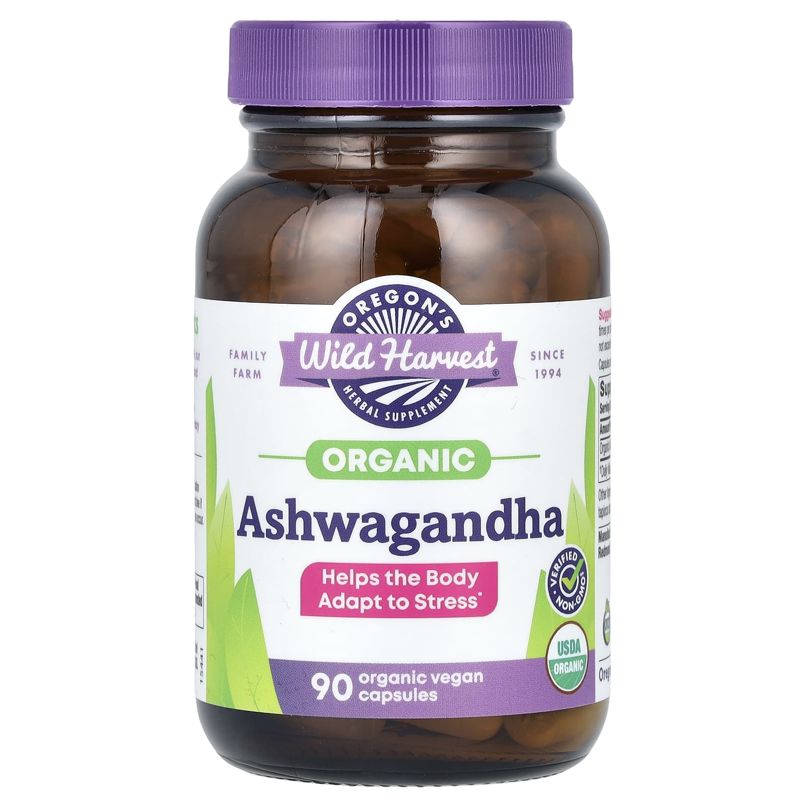 Oregon's Wild Harvest, Organic Ashwagandha, 90 Organic Vegan Capsules (400 mg per Capsule) - Image 1