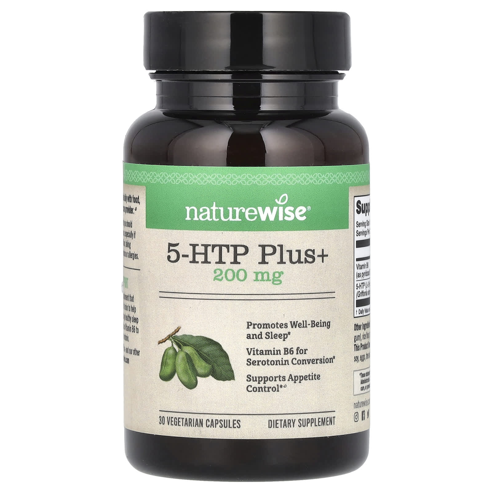 NatureWise, 5-HTP Plus+, 200 mg, 30 Vegetarian Capsules - Image 1