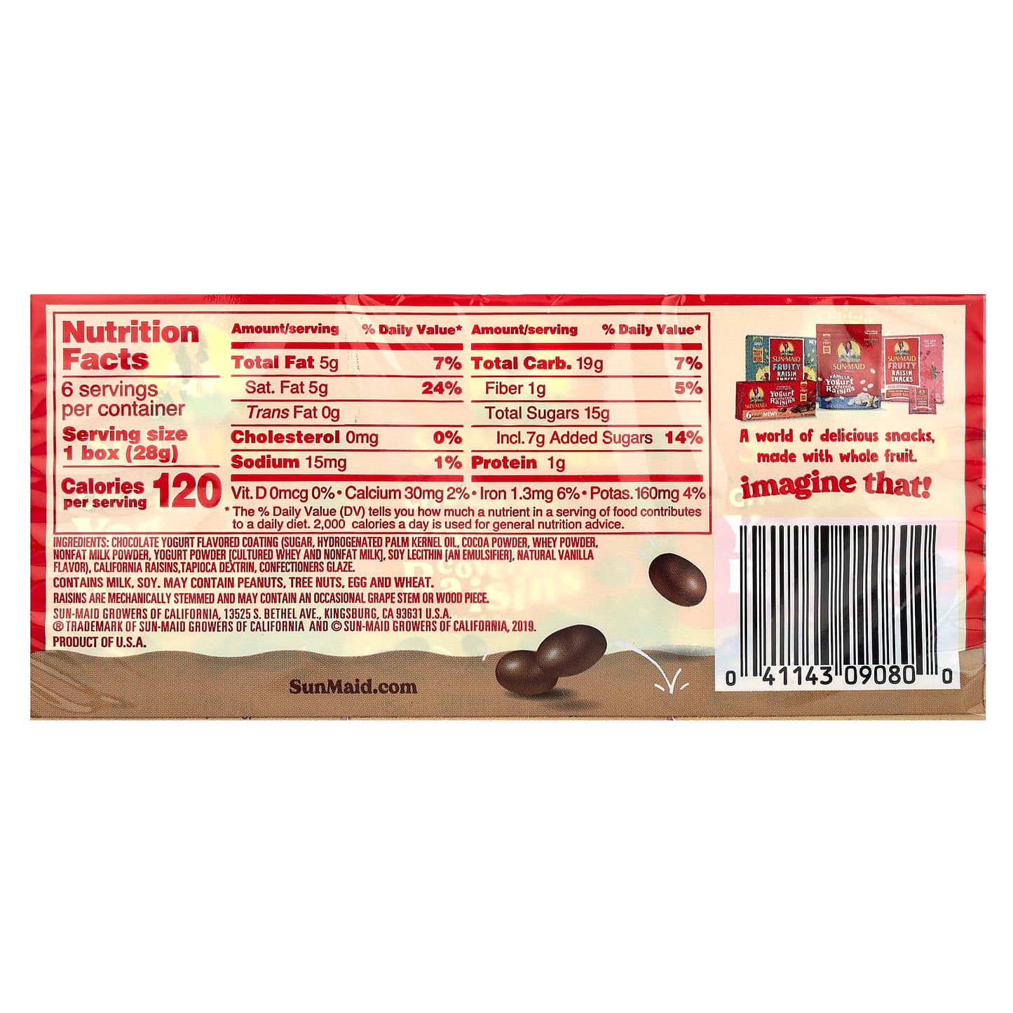 Sun-Maid, Yogurt Covered Raisins, Chocolate, 6 Boxes, 1 oz (28 g) Each - Image 2
