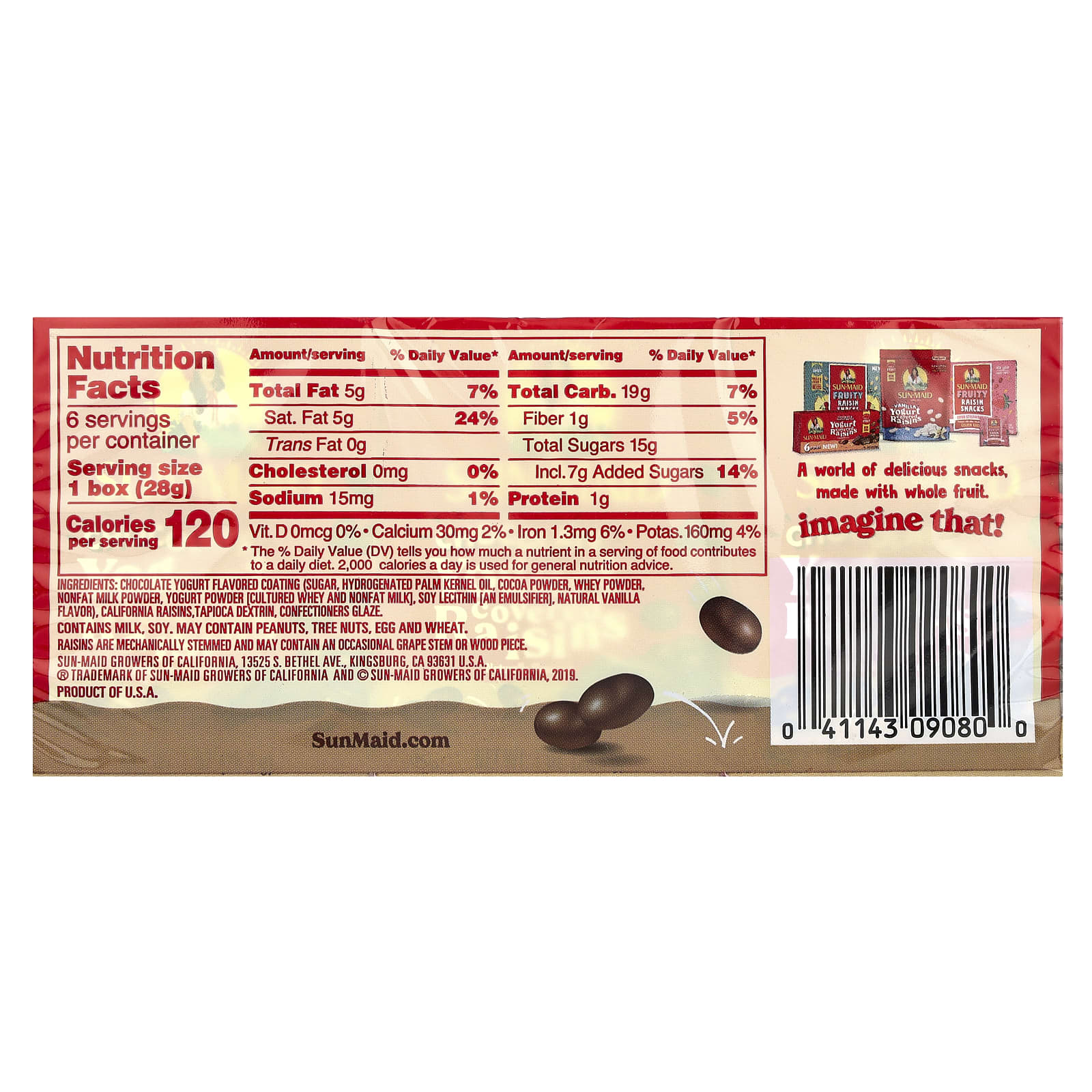 Sun-Maid, Yogurt Covered Raisins, Chocolate, 6 Boxes, 1 oz (28 g) Each - Image 2
