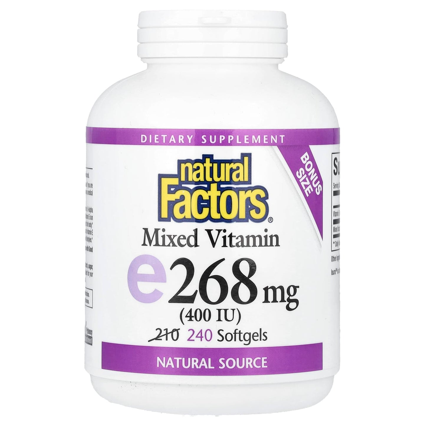 Natural Factors, Mixed Vitamin E, 268 mg (400 IU), 240 Softgels - Image 1