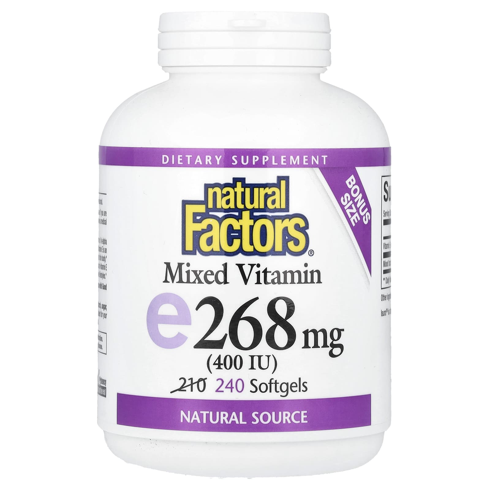 Natural Factors, Mixed Vitamin E, 268 mg (400 IU), 240 Softgels - Image 1