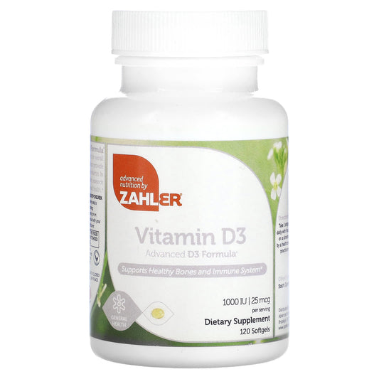 Zahler, Vitamin D3, Advanced D3 Formula, 25 mcg (1,000 IU), 120 Softgels - Image 1