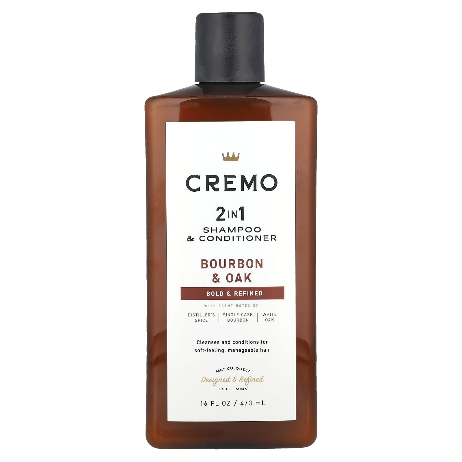 Cremo 2-in-1 Shampoo & Conditioner, Bourbon & Oak, 16 fl oz - Image 1