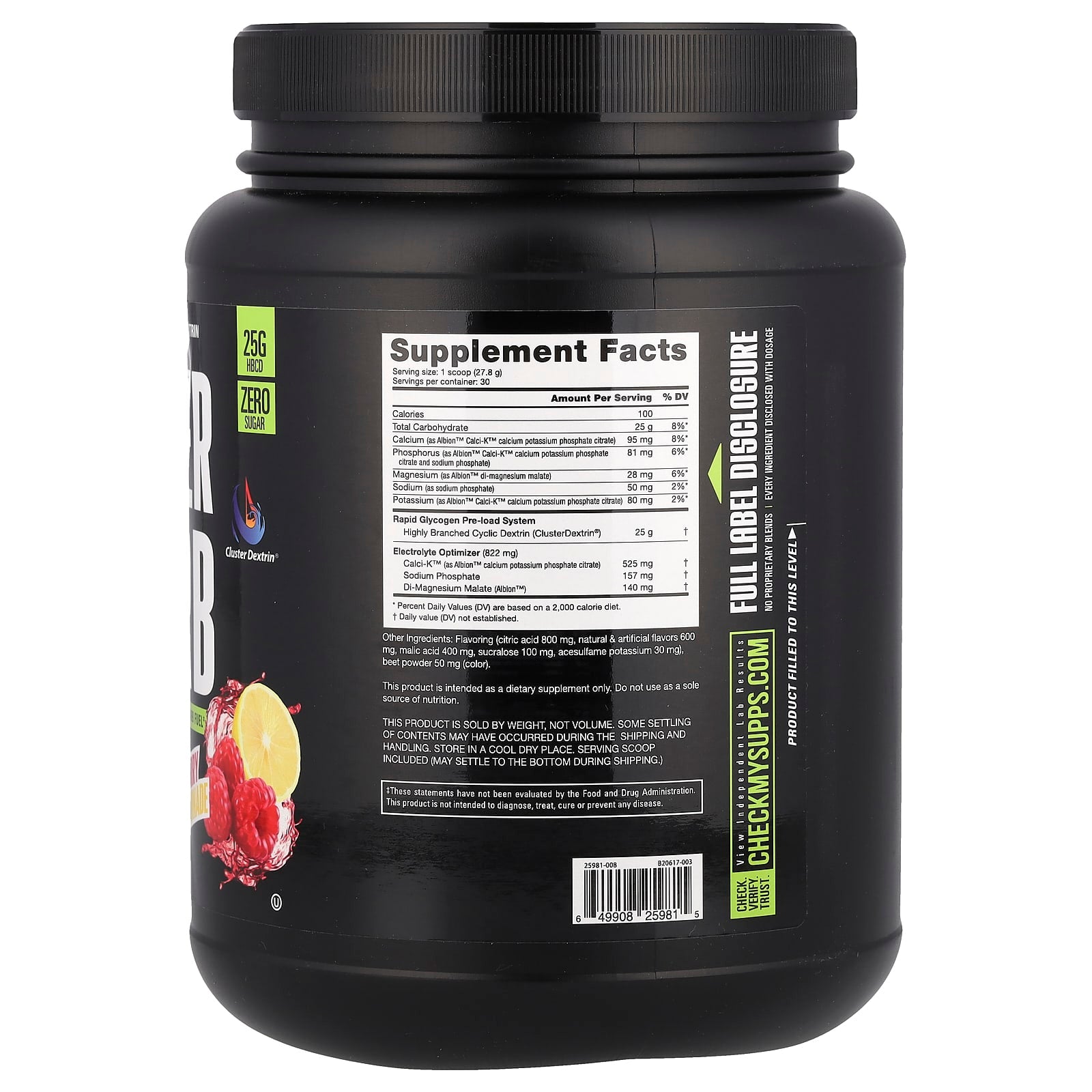 NutraBio, Super Carb, Raspberry Lemonade, 1.8 lb (834 g) - Image 2