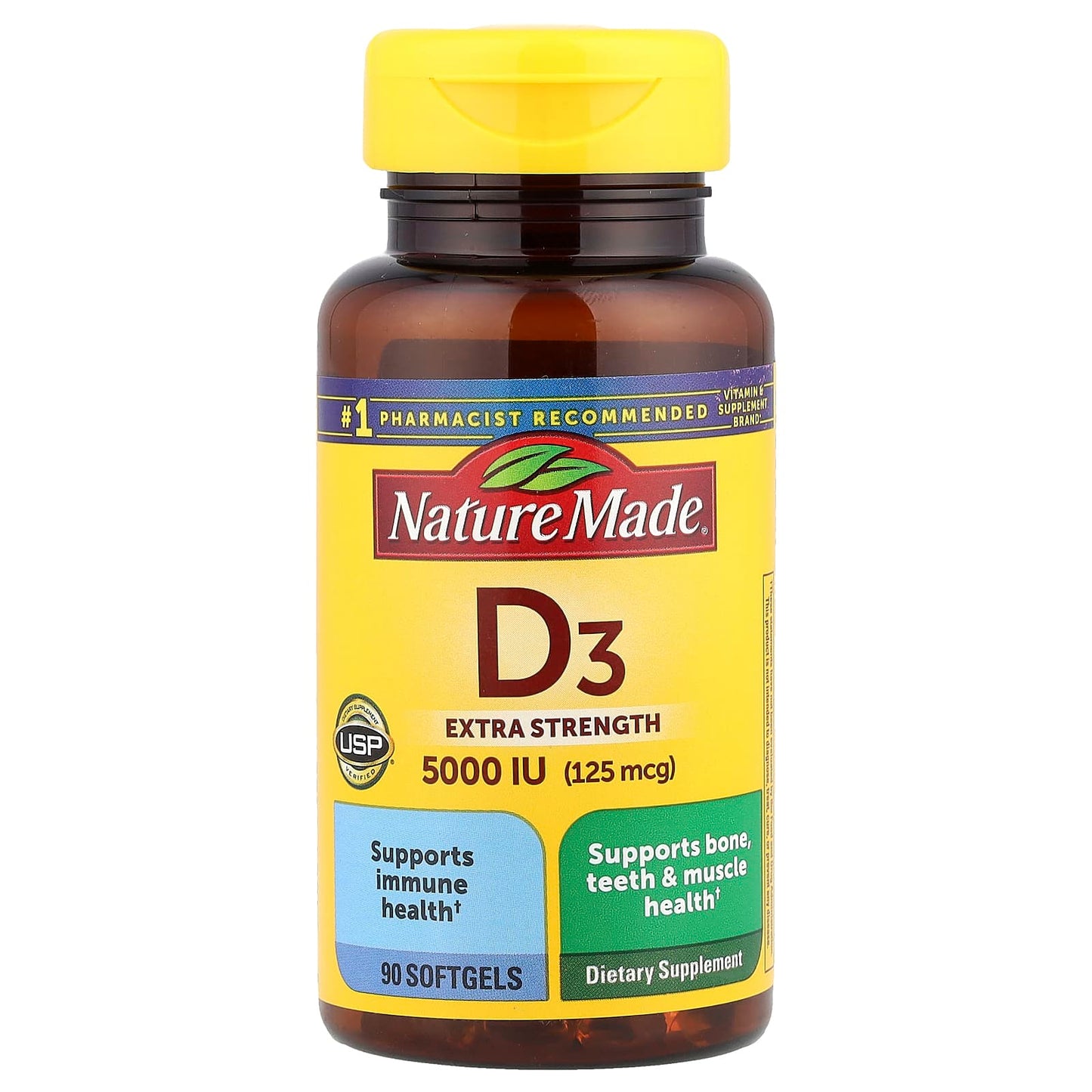 Nature Made, D3, Extra Strength, 125 mcg (5,000 IU), 90 Softgels - Image 1