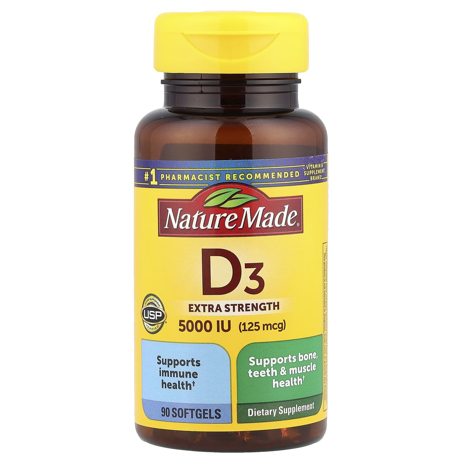 Nature Made, D3, Extra Strength, 125 mcg (5,000 IU), 90 Softgels - Image 1