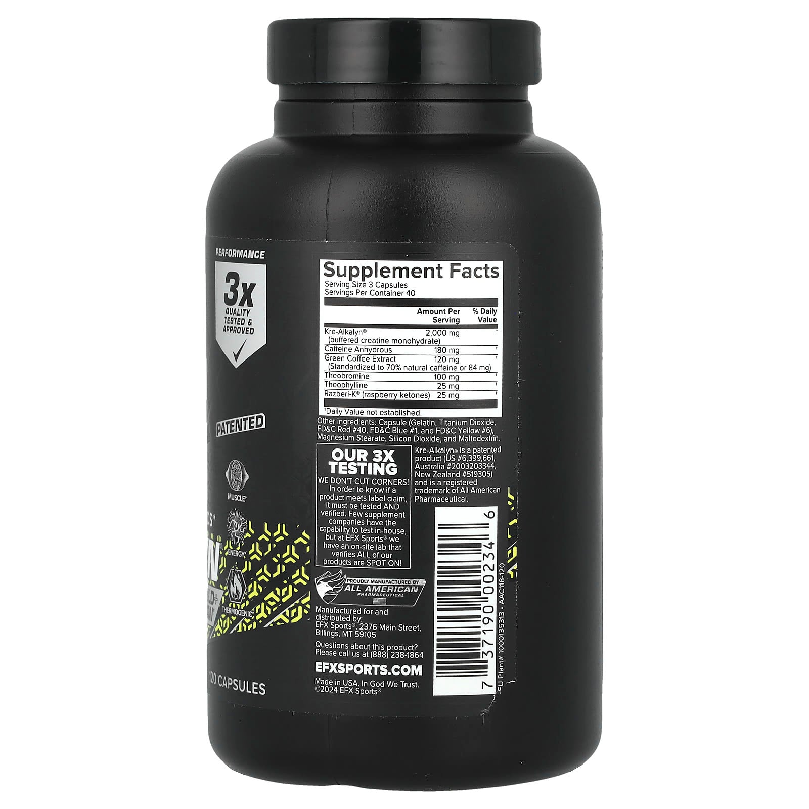 EFX Sports Kre-Alkalyn Hardcore Creatine Supplement 120 Capsules - Image 2