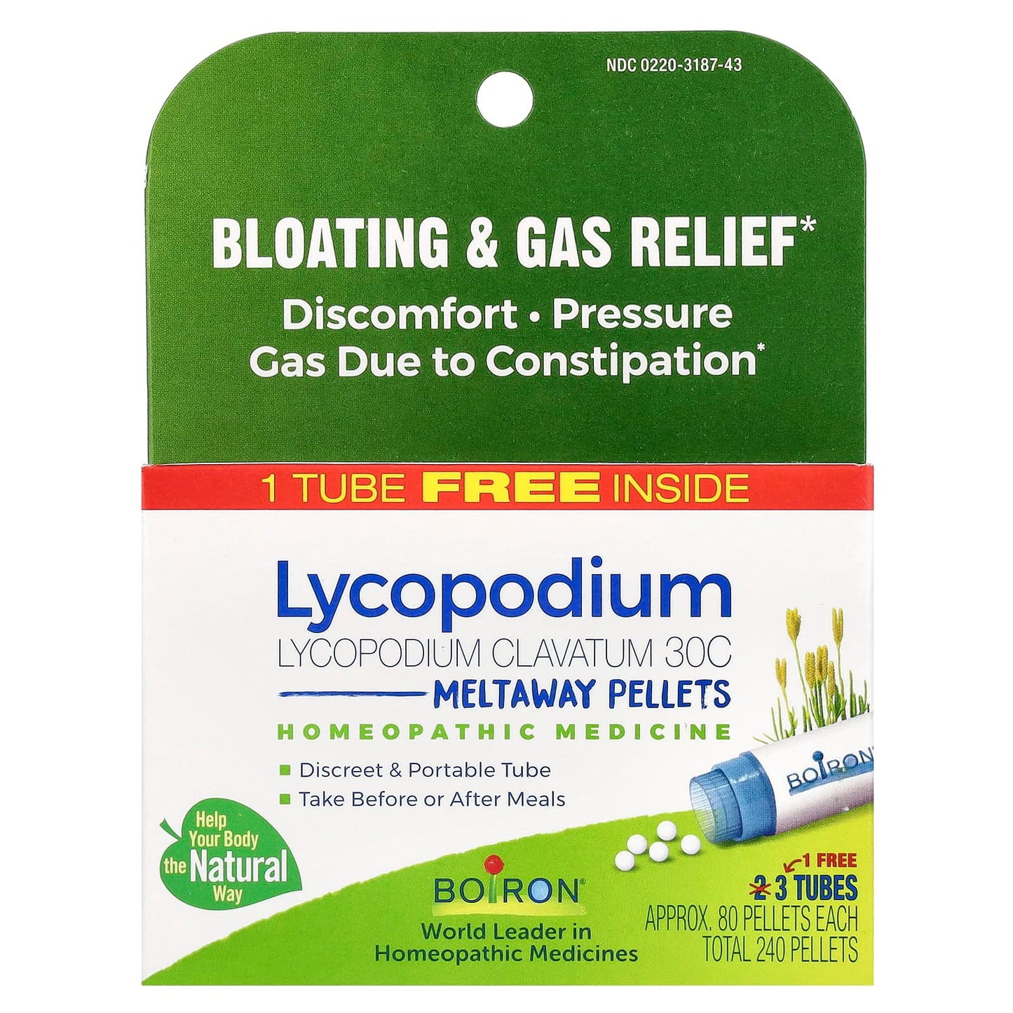 Relieve Bloating & Gas with Boiron Lycopodium 30C Homeopathic Pellets - Image 1