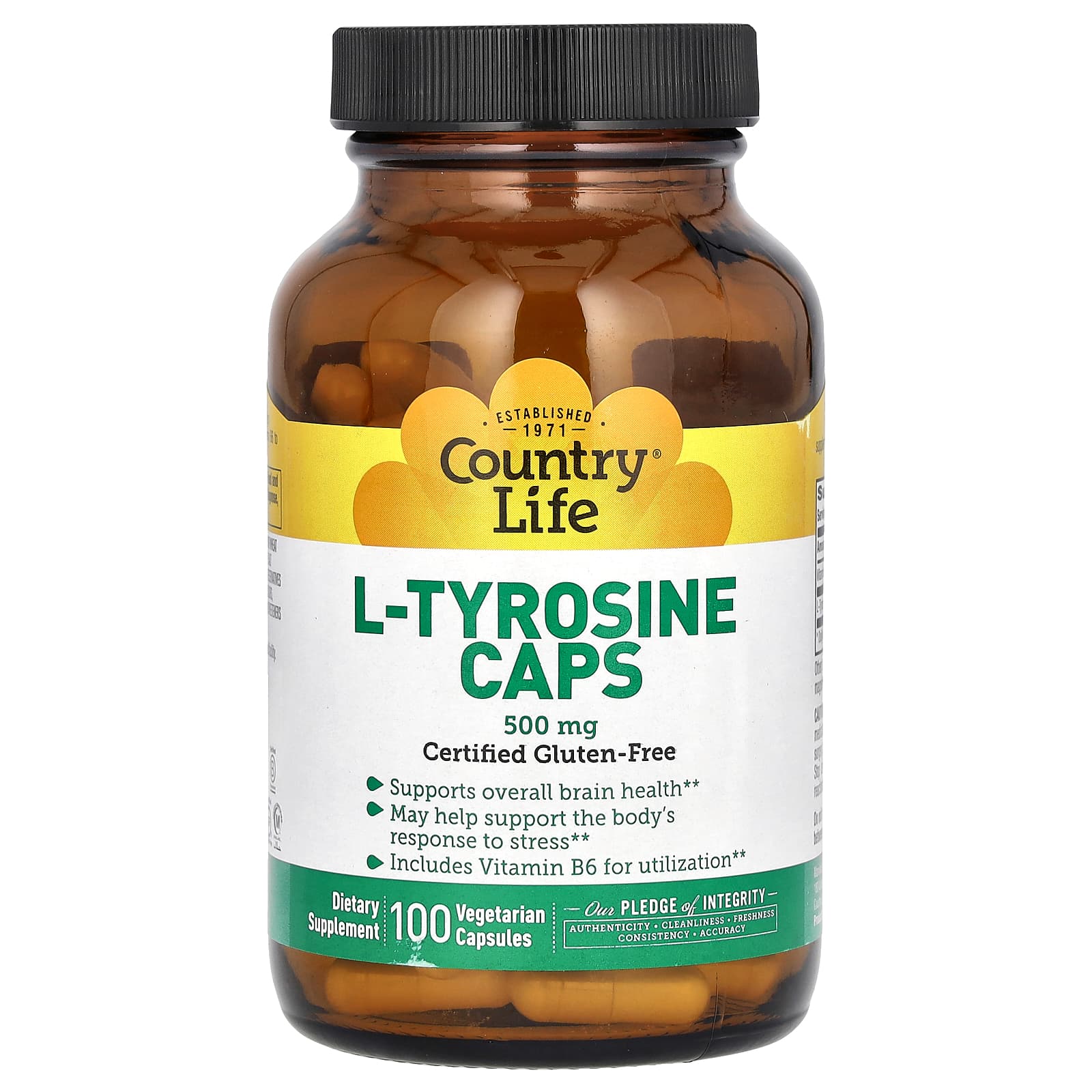 L-Tyrosine Capsules by Country Life - Supports Brain Health & Stress Relief - Image 1