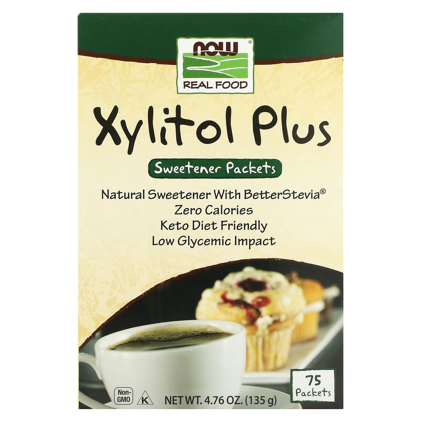 NOW Foods, Real Food, Xylitol Plus, 75 Packets, 0.0635 oz (1.8 g) Each - Image 1