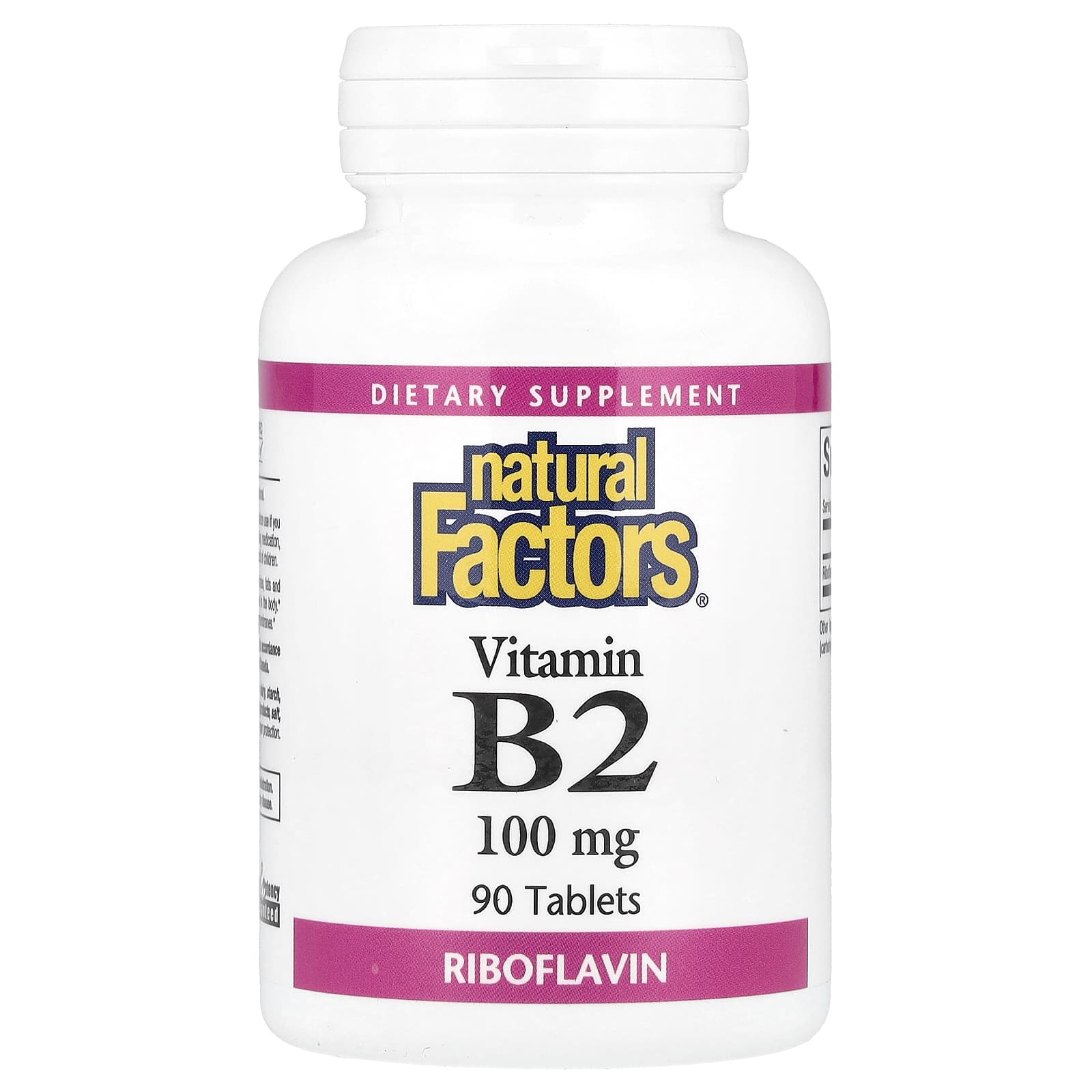 Natural Factors, Vitamin B2, Riboflavin, 100 mg, 90 Tablets - Image 1
