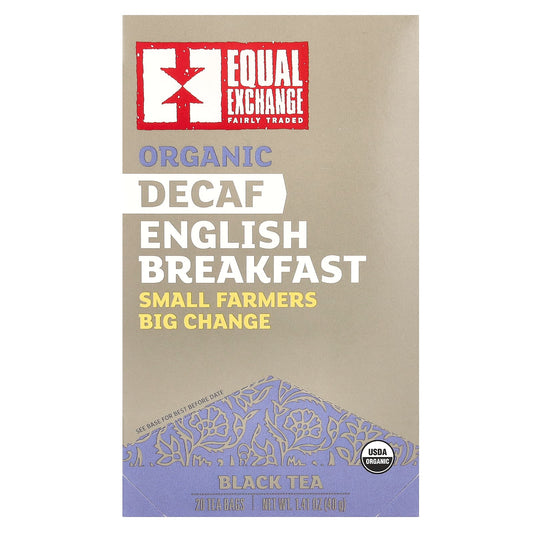 Decaf English Breakfast, USDA Organic, Fair Trade Black Tea - 20 Tea Bags - Image 1