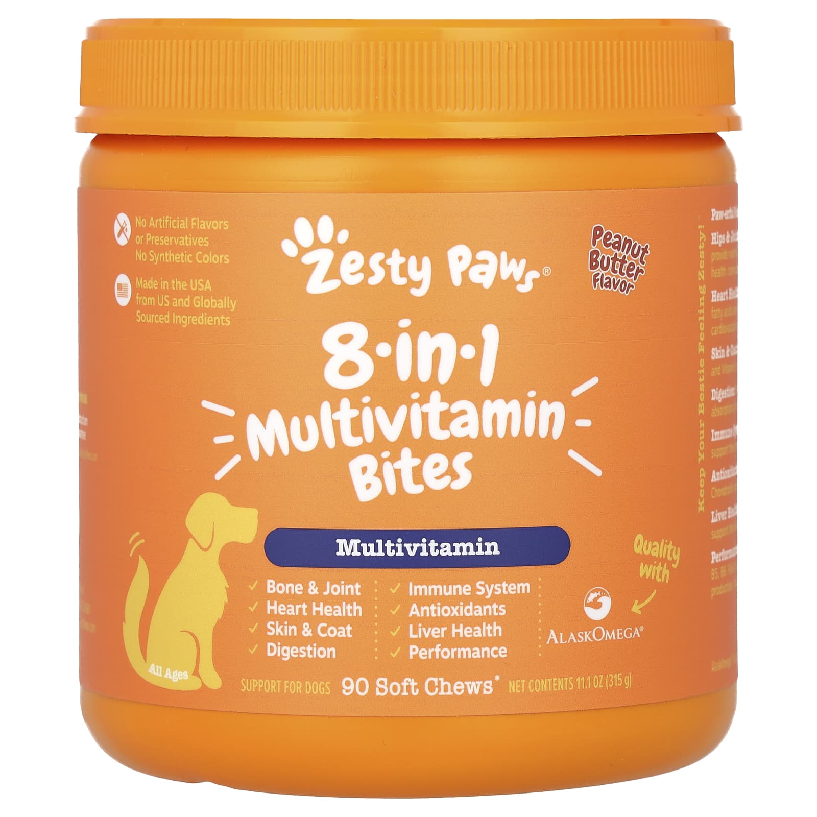 Zesty Paws, 8-in-1 Multivitamin Bites, For Dogs, All Ages, Peanut Butter, 90 Soft Chews, 11.1 oz (315 g) - Image 1