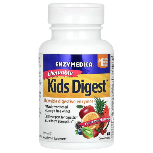 Enzymedica Kids Digest Fruit Punch, 60 Chewable Tablets - Natural Digestive Support - Image 1