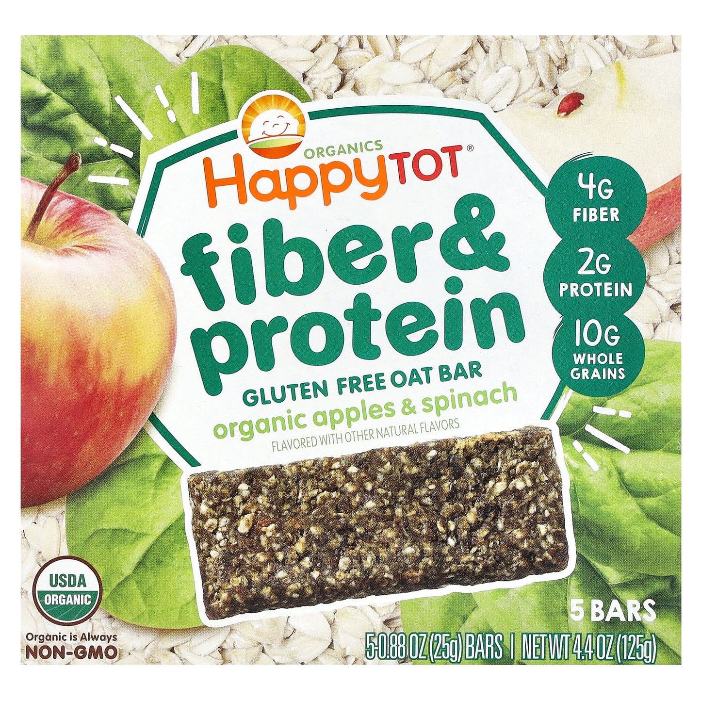 Happy Family Organics USDA Organic Oat Bars for Kids, Fiber & Protein, 2+ Years, 5-Pack - Image 1