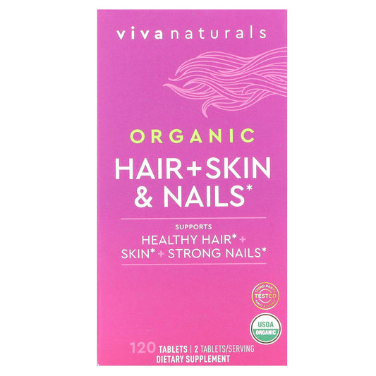 Viva Naturals, Organic Hair + Skin & Nails, 120 Tablets - Image 1