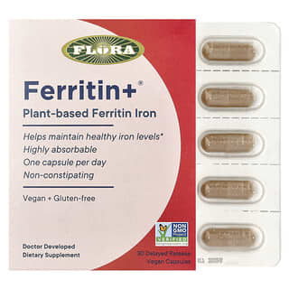 Flora Ferritin+ Plant-Based Iron Supplement, 30 Vegan Capsules (20mg)