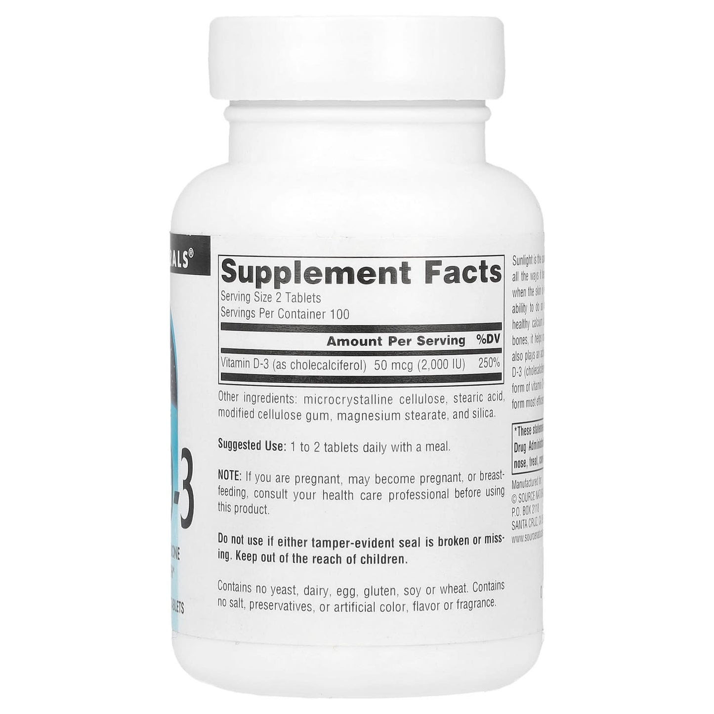 Source Naturals, Vitamin D-3, 25 mcg (1,000 IU), 200 Tablets - Image 2