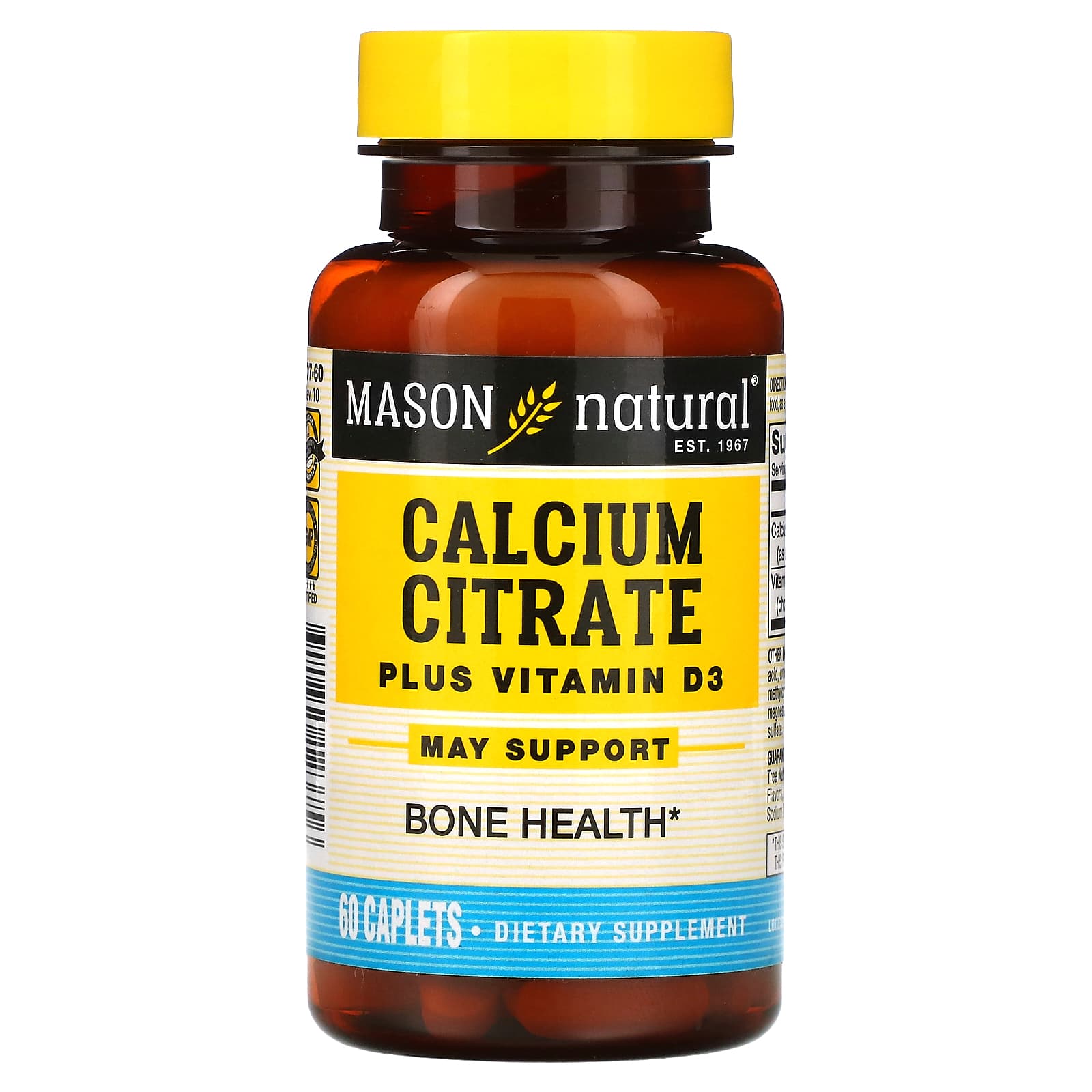 Mason Natural, Calcium Citrate Plus Vitamin D3, 60 Caplets - Image 1