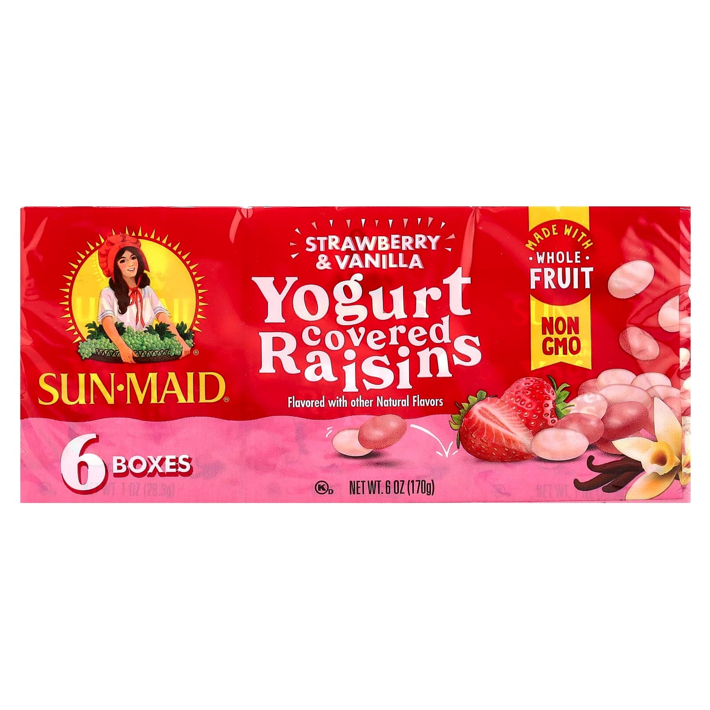 Sun-Maid, Yogurt Covered Raisins, Strawberry & Vanilla,  6 Boxes, 1 oz (28.3 g) Each - Image 1