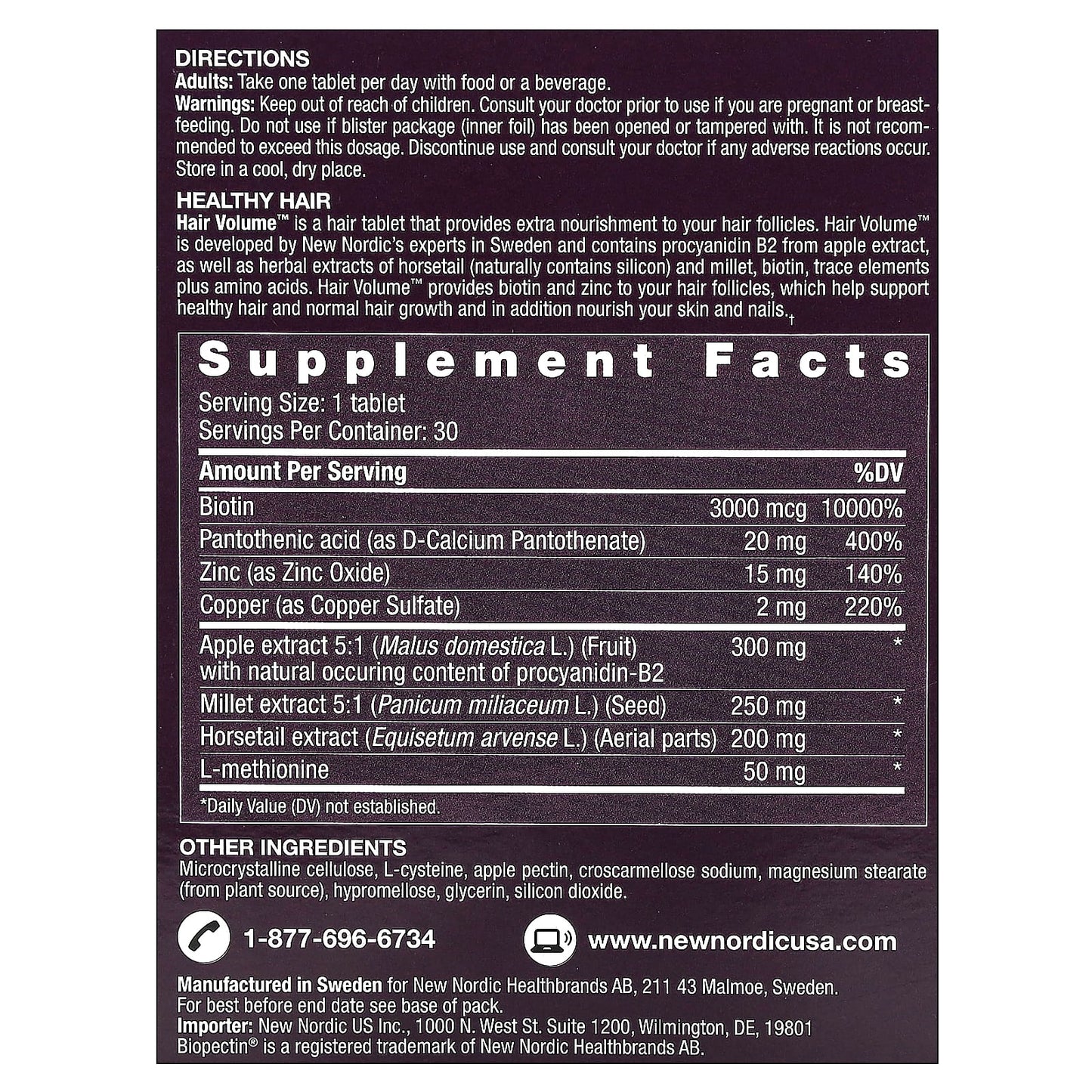 New Nordic, Hair Volume with Botanicals, 30 Tablets - Image 2