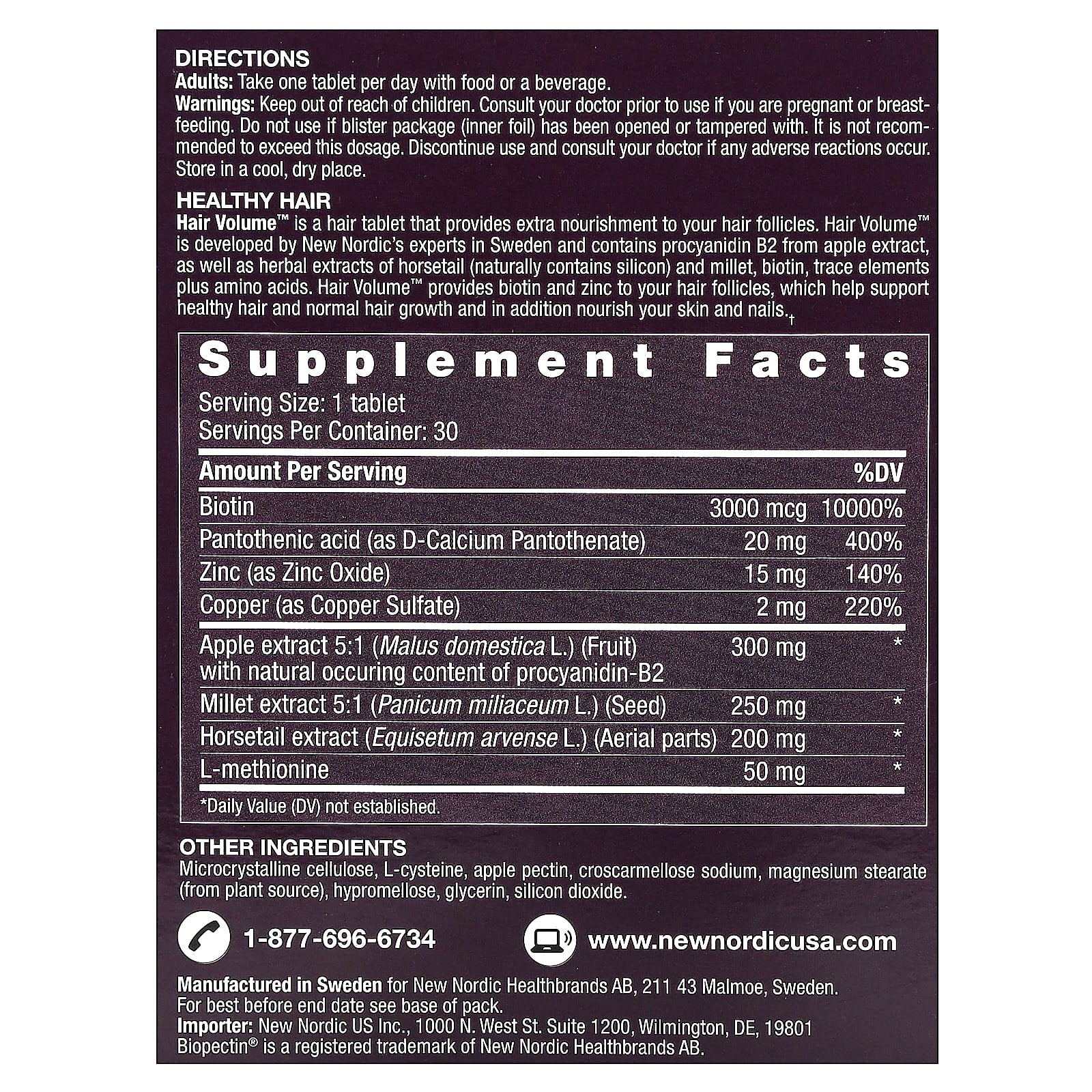 New Nordic, Hair Volume with Botanicals, 30 Tablets - Image 2