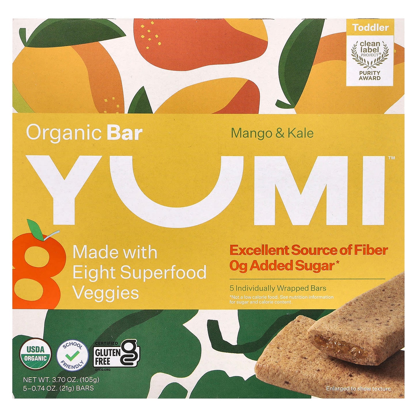 Yumi, Organic Bar, Toddler, Mango & Kale, 5 Bars, 0.74 oz (21 g) Each - Image 1