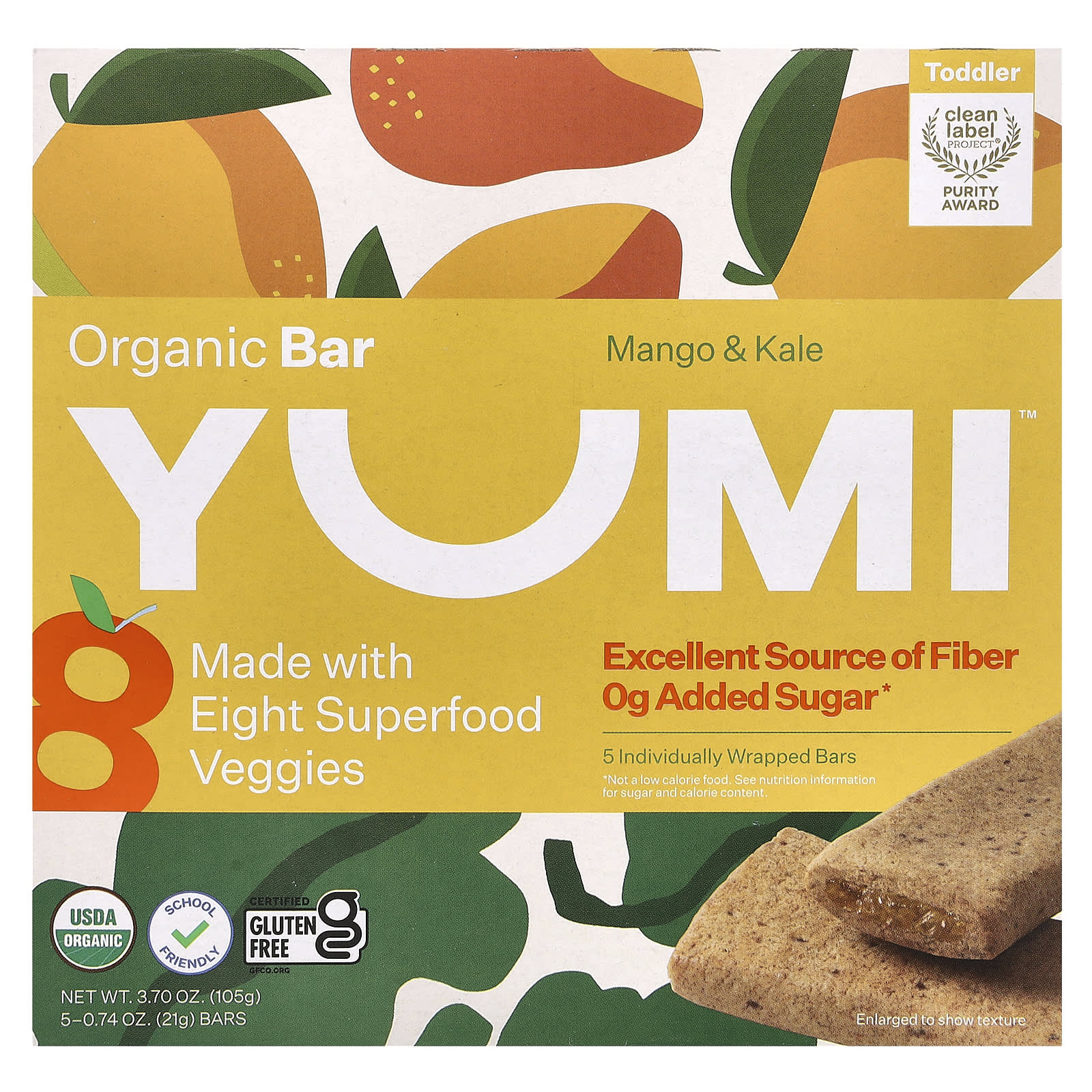 Yumi, Organic Bar, Toddler, Mango & Kale, 5 Bars, 0.74 oz (21 g) Each - Image 1