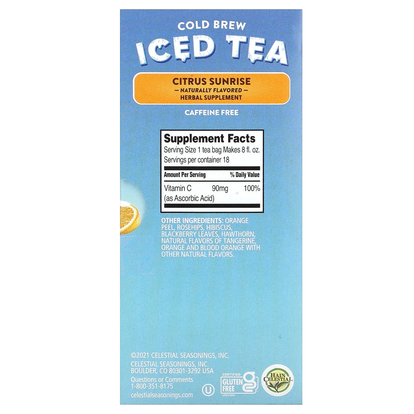 Citrus Sunrise Cold Brew Tea, Caffeine Free, 18 Tea Bags, Celestial Seasonings - Image 2