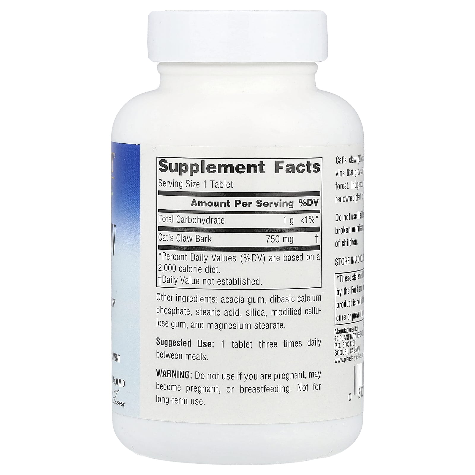 Planetary Herbals, Cat's Claw, 750 mg, 90 Tablets - Image 2