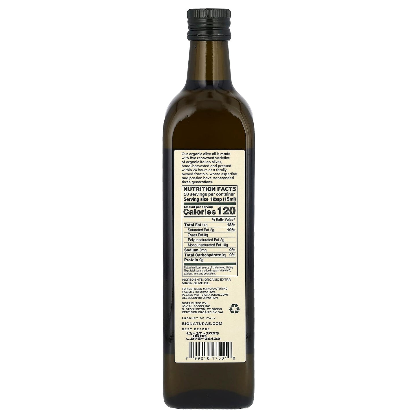 Bionaturae Organic Extra Virgin Olive Oil, 25.4 fl oz (750 ml) - Image 2