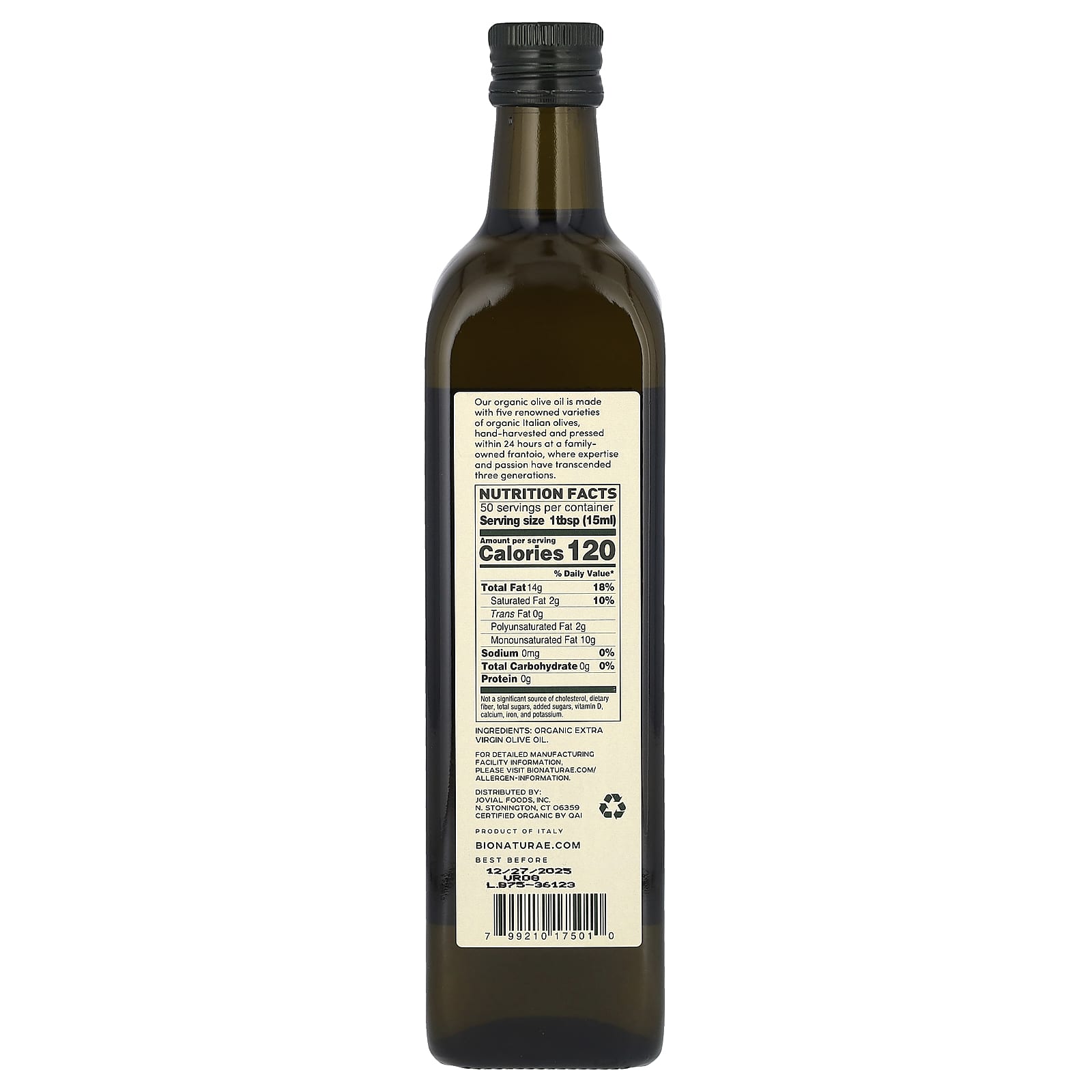 Bionaturae Organic Extra Virgin Olive Oil, 25.4 fl oz (750 ml) - Image 2