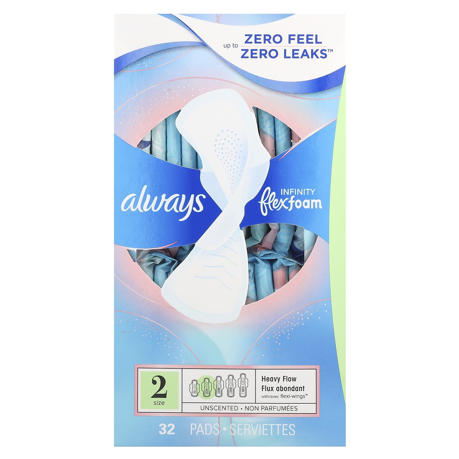 Always Infinity Flex Foam Pads with Flexi-Wings, Size 2, Heavy Flow - Image 1