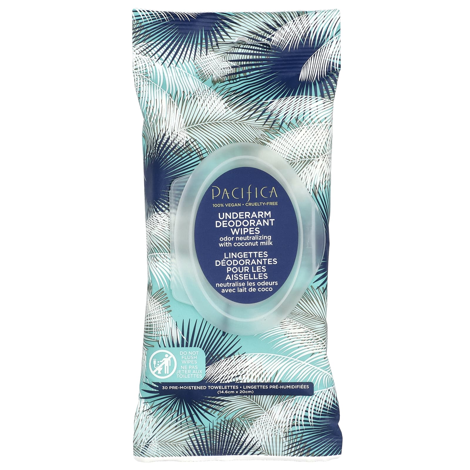 Pacifica, Underarm Deodorant Wipes with Coconut Milk, 30 Pre-Moistened Towelettes - Image 1