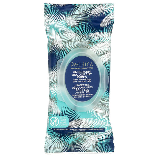 Pacifica, Underarm Deodorant Wipes with Coconut Milk, 30 Pre-Moistened Towelettes - Image 1