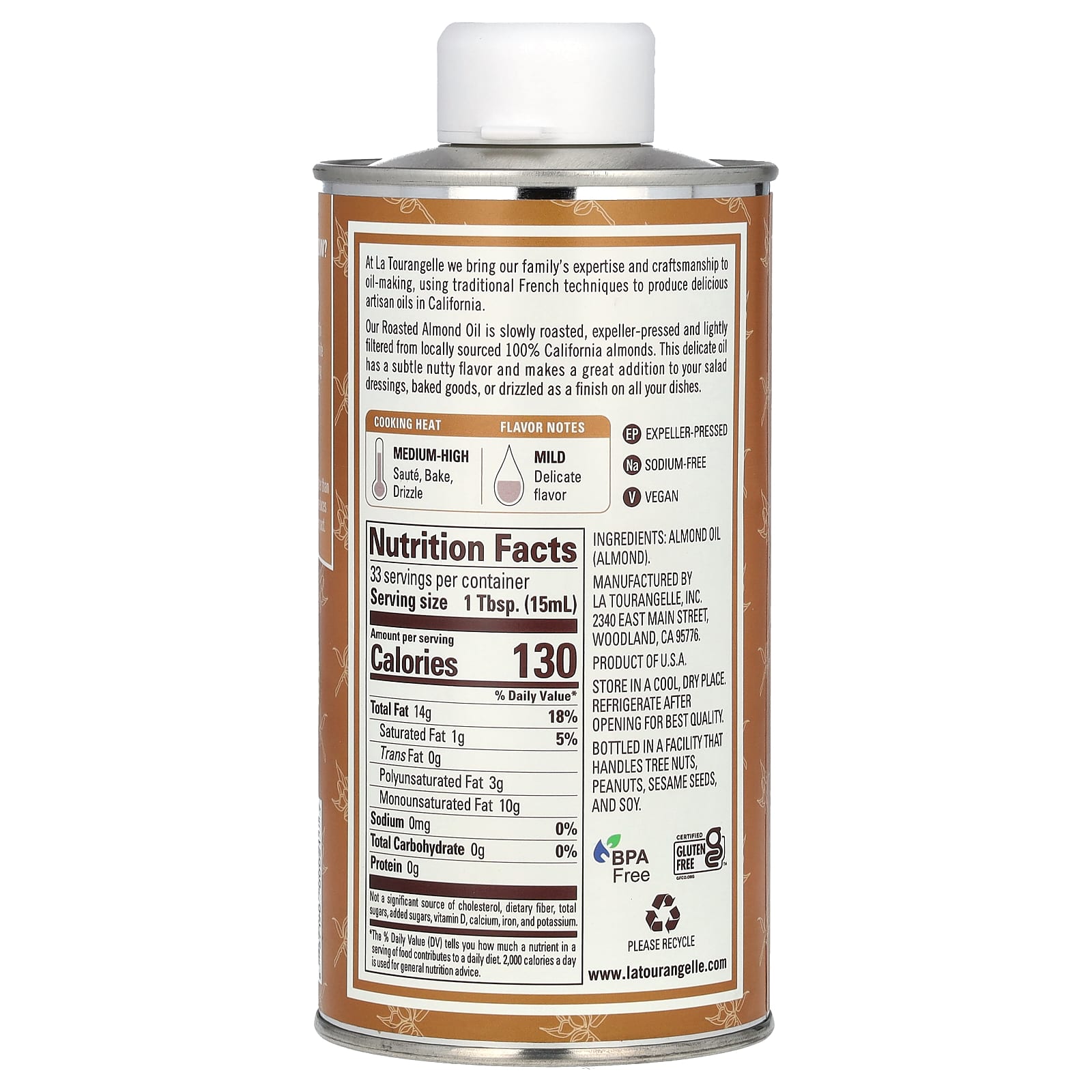 La Tourangelle, Roasted Almond Oil, 16.9 fl oz (500 ml) - Image 2